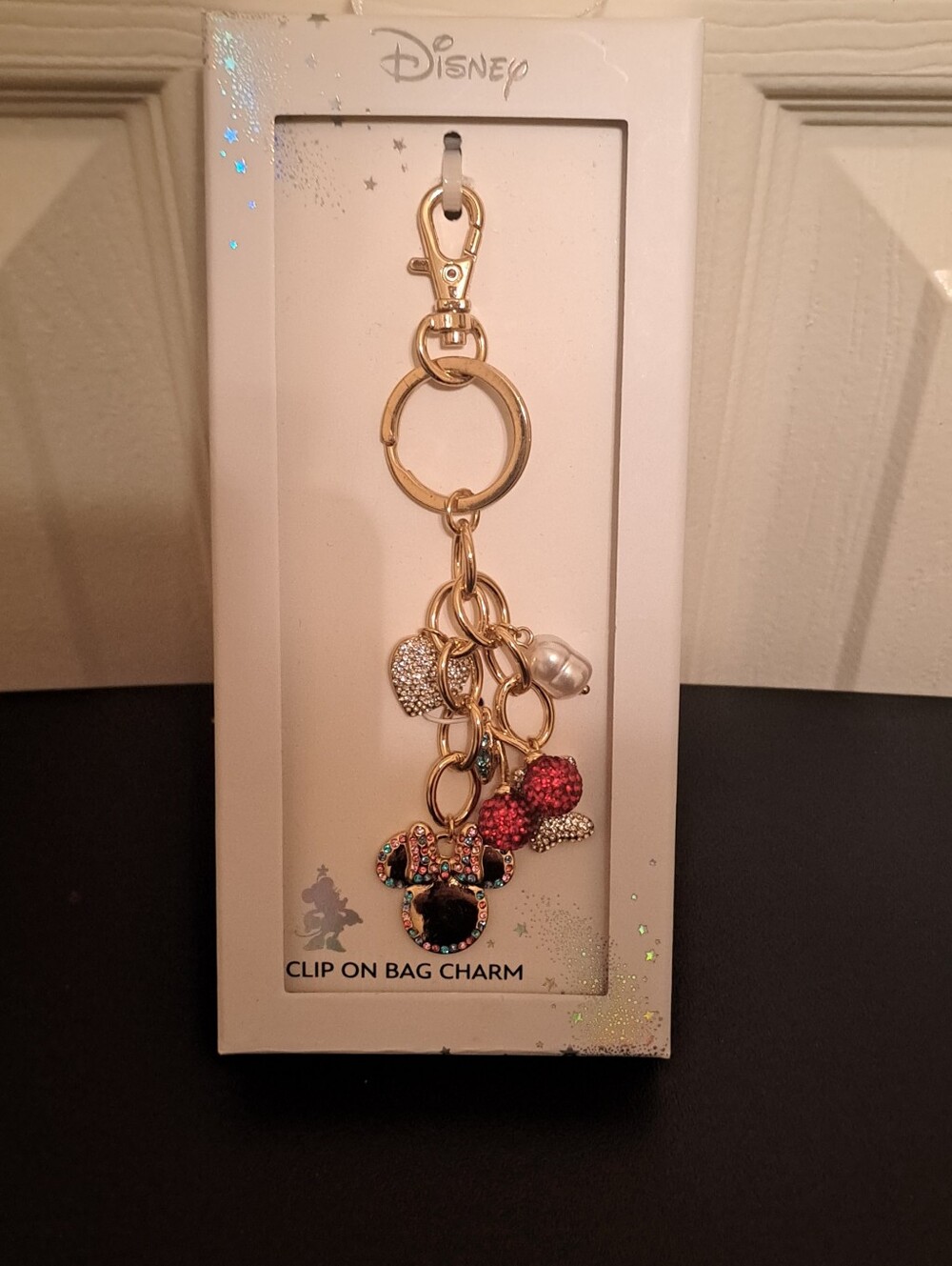 Disney Gold-Tone Multicolor Mickey Crystal Clip-On Bag Charm NIB